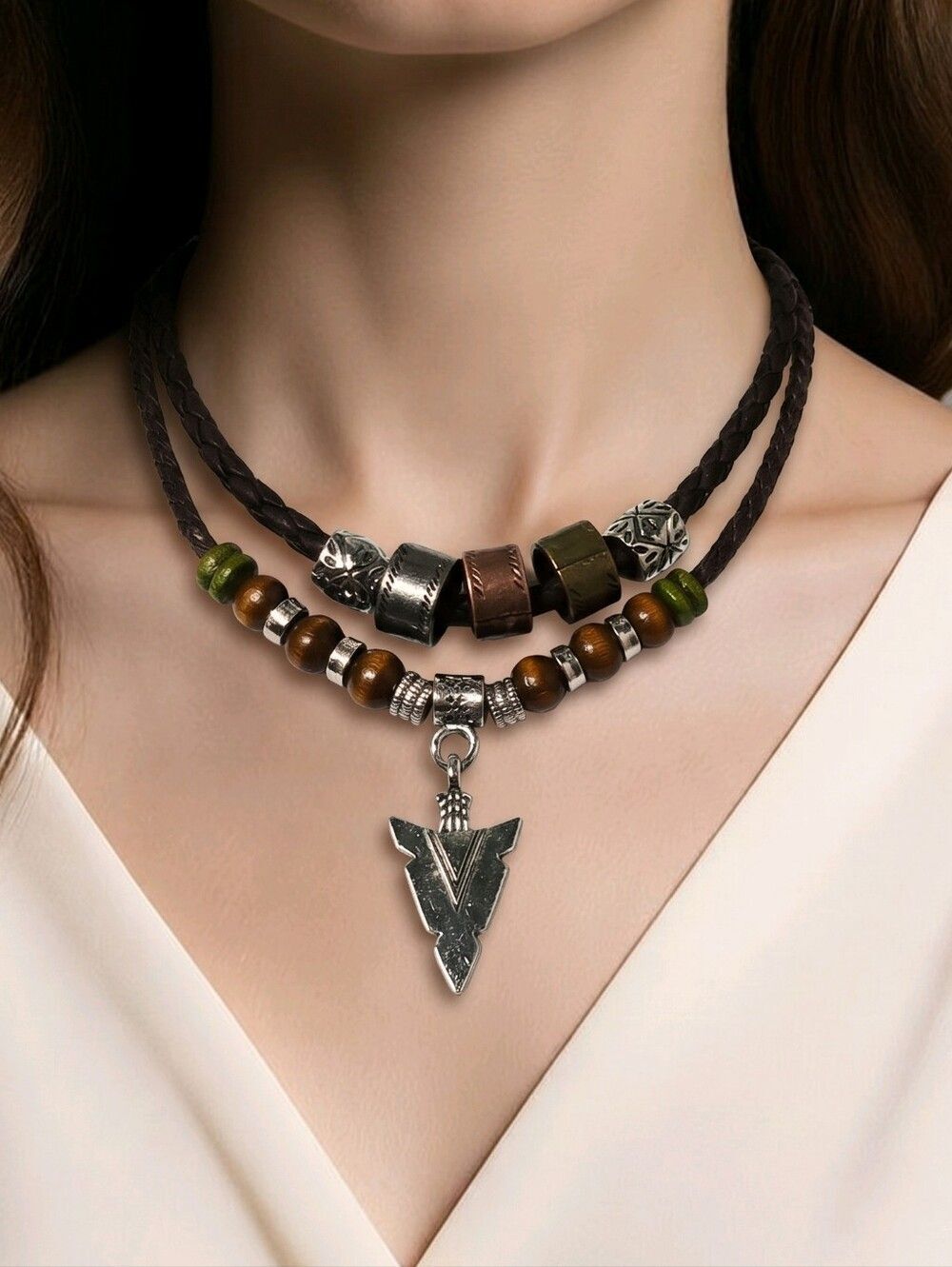 Arrowhead Hemp Necklace Boho Tribal Western Layered Rope Jewelry Desert Energy